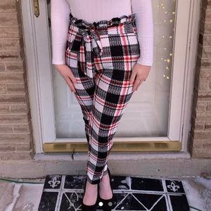 Paperbag Waist Tie Front Plaid Pants #plaid #pants
